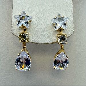 Gold Tone Plated CZ Floral Drop Earrings Teardrop Crystal Dangle New